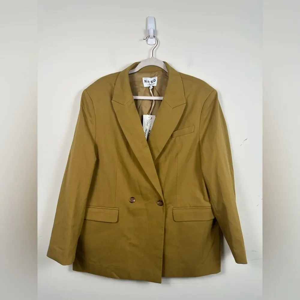 NA-KD Pant Suit Set Women 2XL Tan NWT Oversized Blazer Straight Leg Pants